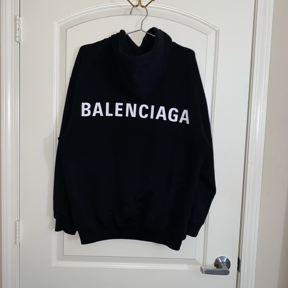 Balenciaga Men's Logo Cotton French Terry Hoodie - Black Size L